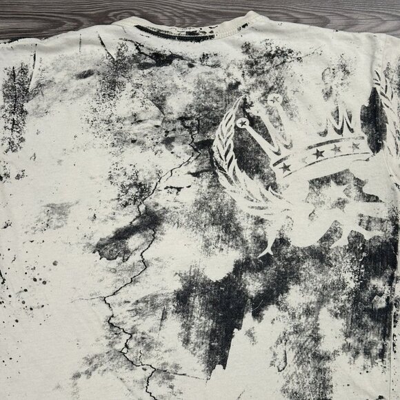 Crazy Vintage Y2K Silver Star Affliction Style Grunge Skull & Roses T Shirt - Picture 4 of 6